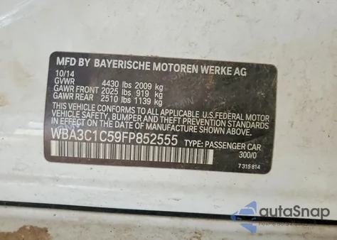 2015 BMW 328 I Sulev из США, поврежденный, VIN WBA3C1C59FP852555